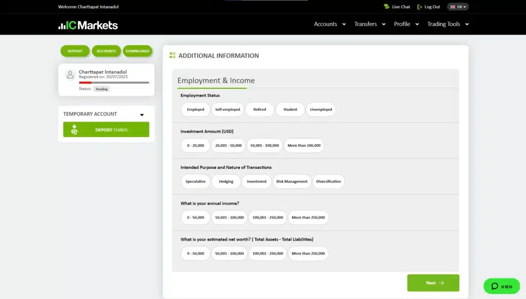 การเปิดบัญชี IC Markets ขั้นตอนที่ 6 เปิดบัญชี IC Markets ขั้นตอนที่ 6
