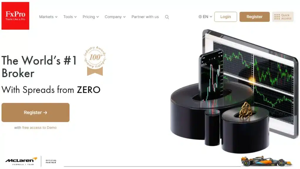 หน้าเว็บไซต์ FxPro